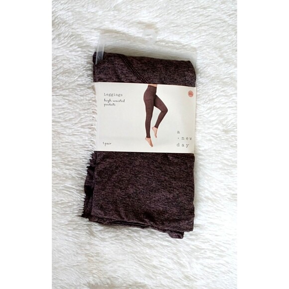 A NEW DAY Women's High Waisted Leggings w/Pockets (XL / 16) "MAUVE / BLACK" -NEW - Picture 4 of 6